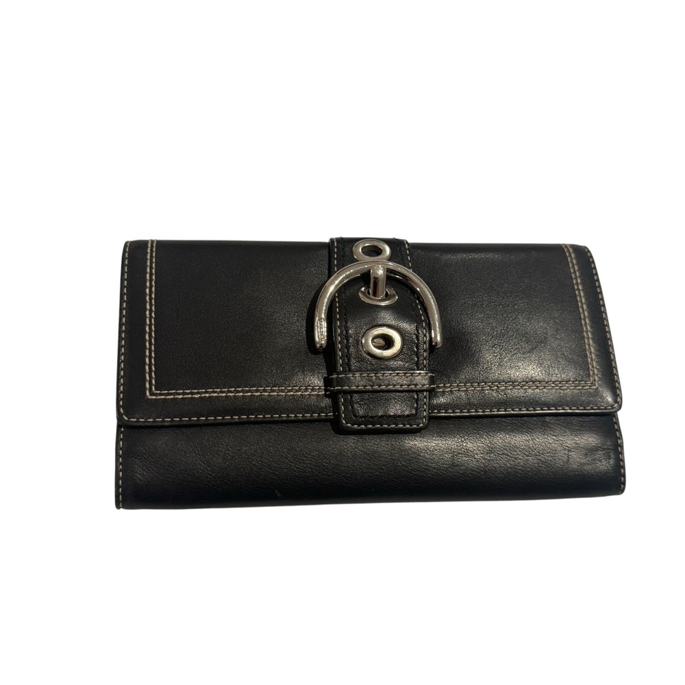 COACH Soho Hampton Black Leather Large Buckle Tri-Fold Wallet ECU